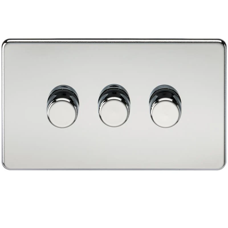 10-200W 3G 2 Way 230V Screwless Polished Chrome Electric Dimmer Switch Led Compatible