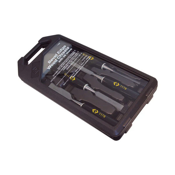 Wood Chisel Bevel Edged Set Of 4 Plus Sharpening Stone