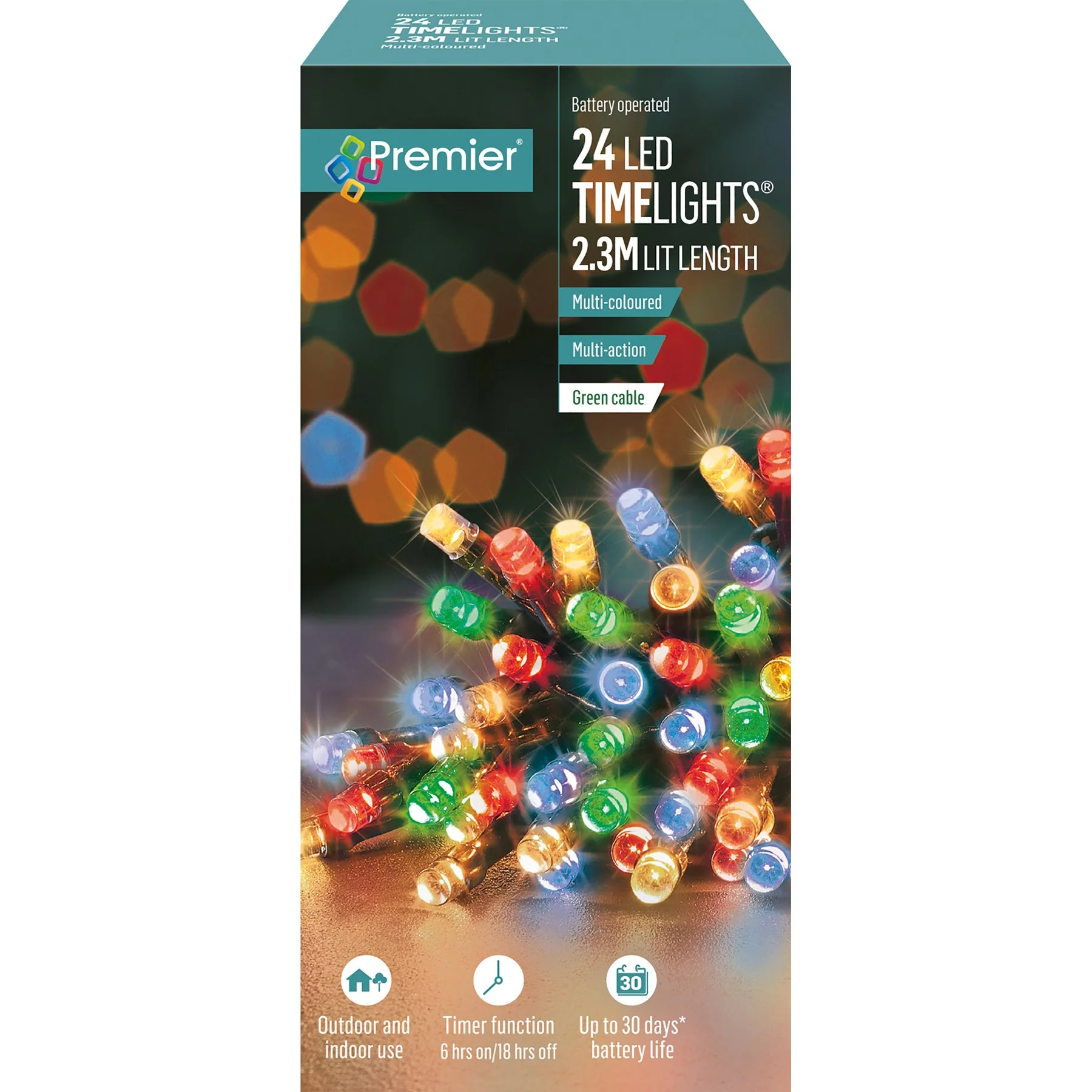 24 LED Multi Action Battery Operated TimeLights, Multi Coloured