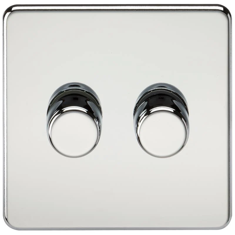 10-200W 2G 2 Way 230V Screwless Polished Chrome Electric Dimmer Switch Led Compatible