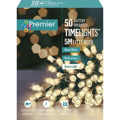50 LED Multi Action Battery Operated TimeLights, Warm White