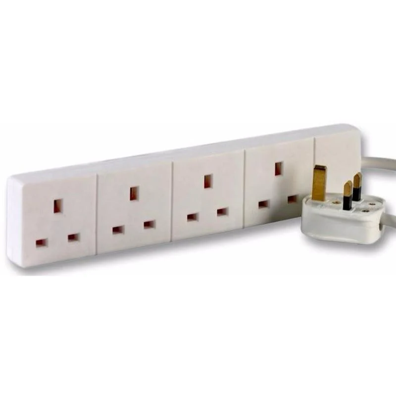 White UK 3 Pin Plug 4 Gang 4G Socket Extension Cord Cable Lead – 20m